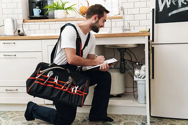 Plumber checking under a sink